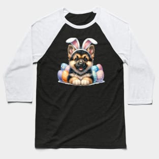 Puppy German Shepherd Bunny Ears Easter Eggs Happy Easter Baseball T-Shirt